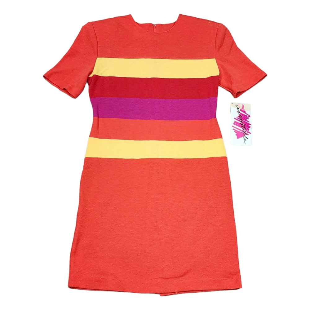 Vintage Irresistible Banded Stripe Cotton Knit Sheath Dress